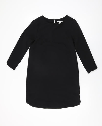H&M Womens Black Polyester Shift Size 6 Round Neck Button