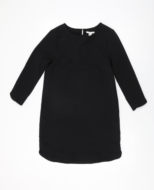 H&M Womens Black Polyester Shift Size 6 Round Neck Button