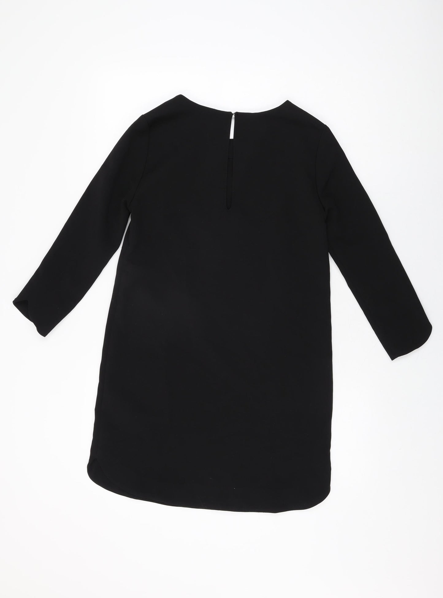 H&M Womens Black Polyester Shift Size 6 Round Neck Button