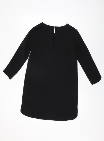 H&M Womens Black Polyester Shift Size 6 Round Neck Button