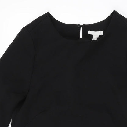 H&M Womens Black Polyester Shift Size 6 Round Neck Button