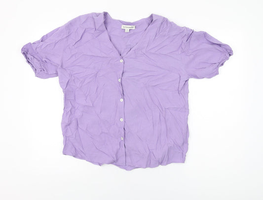 Autograph Womens Purple Polyester Basic Button-Up Size 8 V-Neck