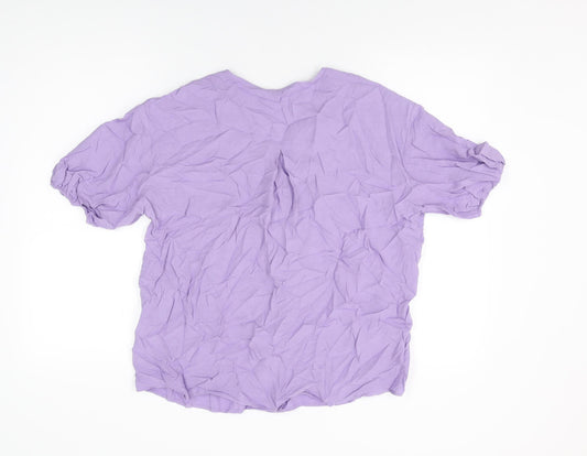 Autograph Womens Purple Polyester Basic Button-Up Size 8 V-Neck