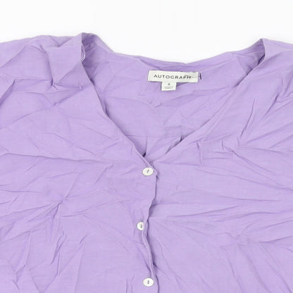 Autograph Womens Purple Polyester Basic Button-Up Size 8 V-Neck