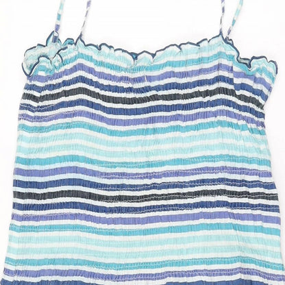 H&M Womens Blue Striped Cotton Shift Size 10 Square Neck Pullover