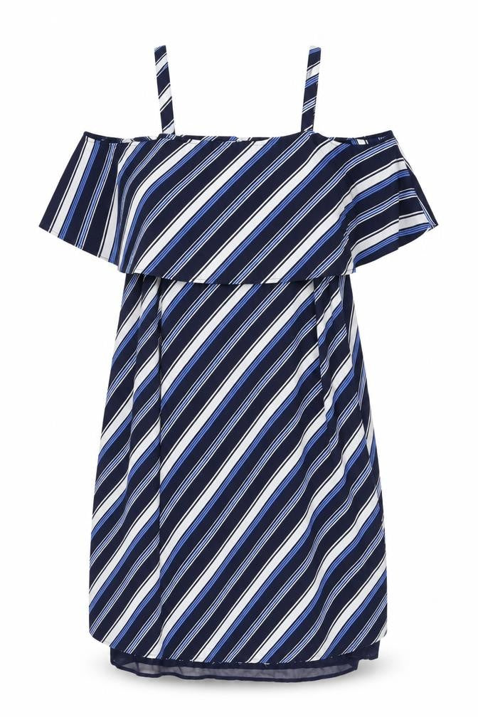 Marks and Spencer Womens Blue Striped Polyester Shift Size 14 Off the Shoulder Pullover