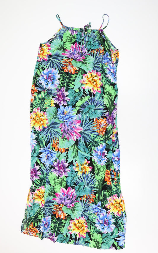 Marks and Spencer Womens Multicoloured Floral Viscose Maxi Size 18 Round Neck Tie