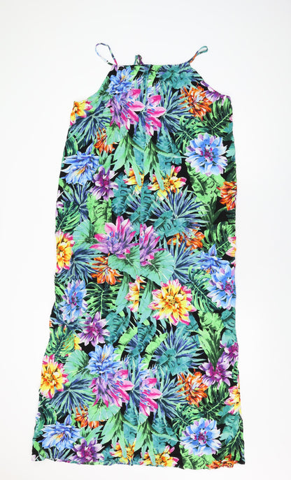 Marks and Spencer Womens Multicoloured Floral Viscose Maxi Size 18 Round Neck Tie