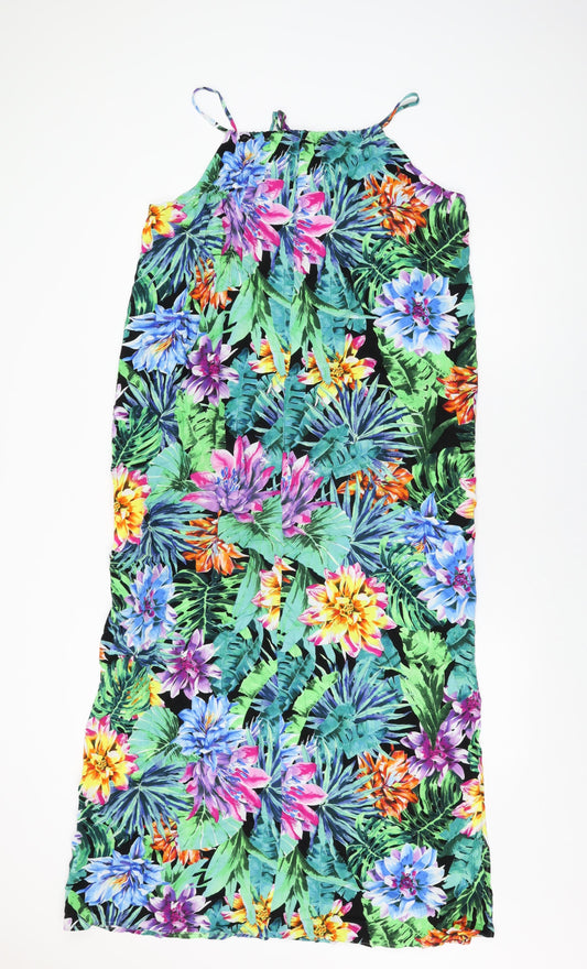 Marks and Spencer Womens Multicoloured Floral Viscose Maxi Size 18 Round Neck Tie