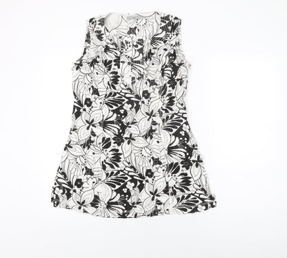 Marks and Spencer Womens White Floral Linen Basic T-Shirt Size 10 Round Neck