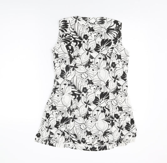 Marks and Spencer Womens White Floral Linen Basic T-Shirt Size 10 Round Neck