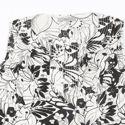 Marks and Spencer Womens White Floral Linen Basic T-Shirt Size 10 Round Neck