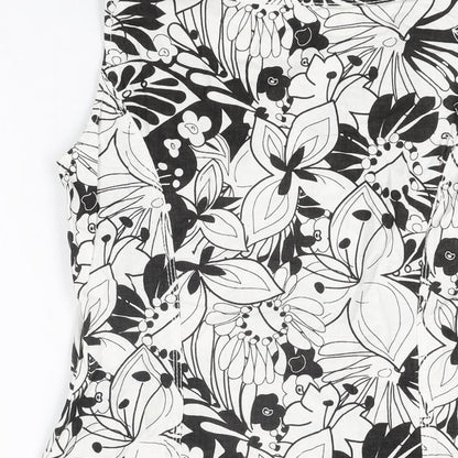 Marks and Spencer Womens White Floral Linen Basic T-Shirt Size 10 Round Neck