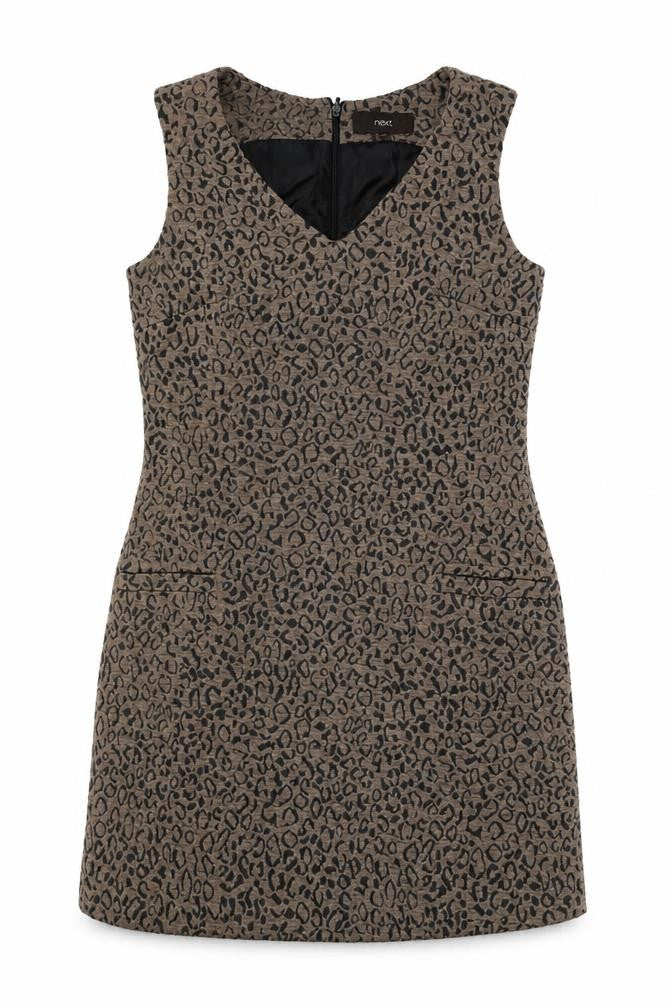 NEXT Womens Brown Geometric Polyester Shift Size 10 V-Neck Zip