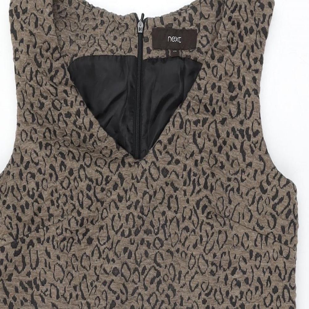 NEXT Womens Brown Geometric Polyester Shift Size 10 V-Neck Zip
