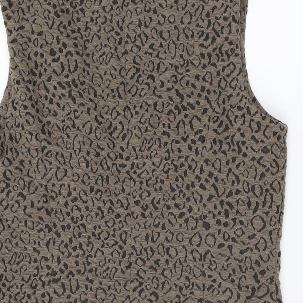 NEXT Womens Brown Geometric Polyester Shift Size 10 V-Neck Zip