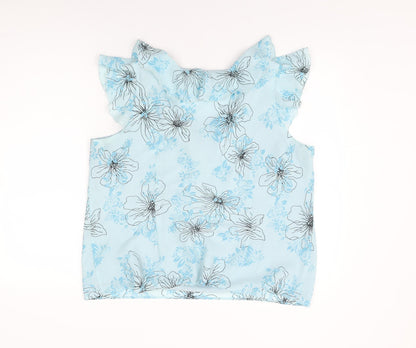 Bonmarché Womens Blue Floral Polyester Basic Blouse Size 18 V-Neck