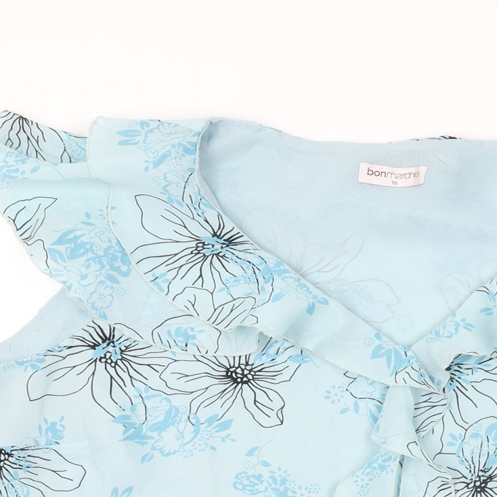 Bonmarché Womens Blue Floral Polyester Basic Blouse Size 18 V-Neck