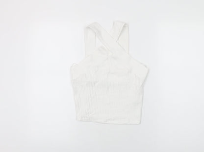 Womens UK Size M Zara White Cropped T-Shirt