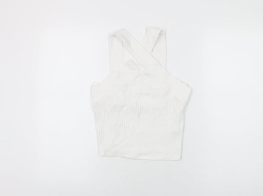 Womens UK Size M Zara White Cropped T-Shirt