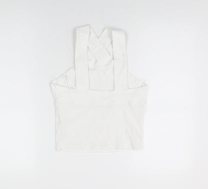 Womens UK Size M Zara White Cropped T-Shirt
