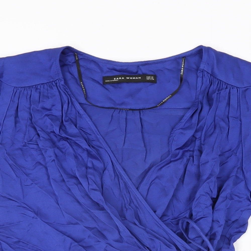 Womens UK Size M Zara Blue Wrap Blouse