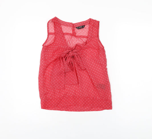 Miss Selfridge Womens Red Polka Dot Polyester Basic Blouse Size 6 Square Neck