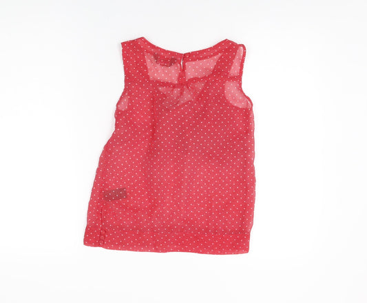 Miss Selfridge Womens Red Polka Dot Polyester Basic Blouse Size 6 Square Neck