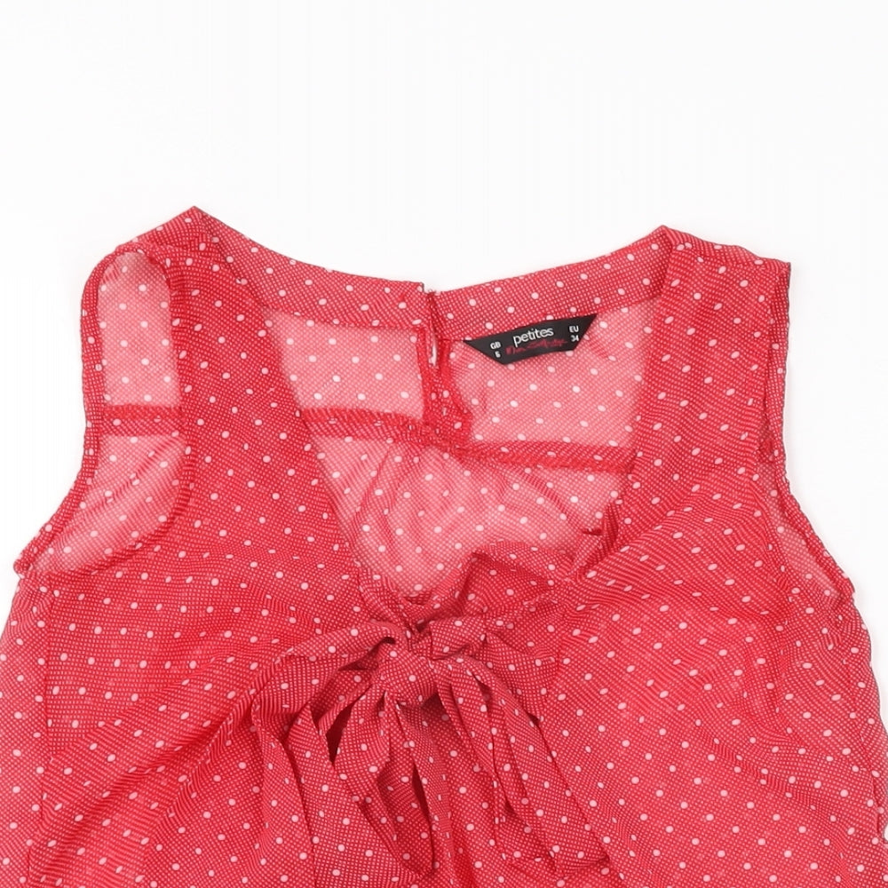 Miss Selfridge Womens Red Polka Dot Polyester Basic Blouse Size 6 Square Neck
