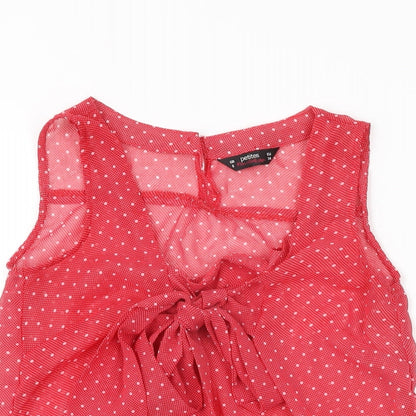 Miss Selfridge Womens Red Polka Dot Polyester Basic Blouse Size 6 Square Neck