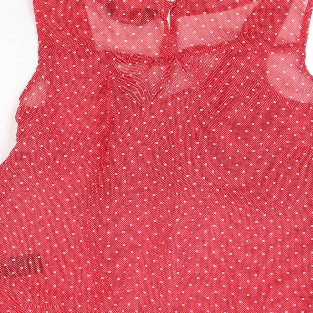 Miss Selfridge Womens Red Polka Dot Polyester Basic Blouse Size 6 Square Neck