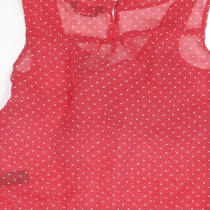 Miss Selfridge Womens Red Polka Dot Polyester Basic Blouse Size 6 Square Neck