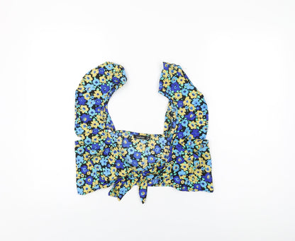 Boohoo Womens Black Floral Polyester Cropped T-Shirt Size 14 V-Neck