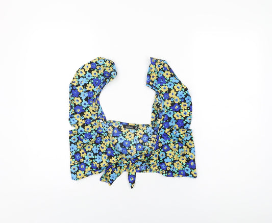 Boohoo Womens Black Floral Polyester Cropped T-Shirt Size 14 V-Neck