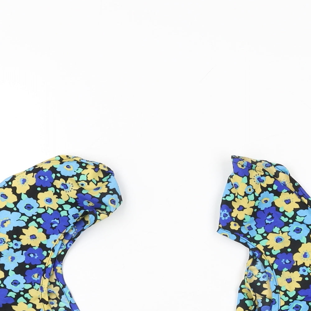 Boohoo Womens Black Floral Polyester Cropped T-Shirt Size 14 V-Neck