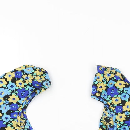 Boohoo Womens Black Floral Polyester Cropped T-Shirt Size 14 V-Neck