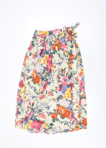 Jeffrey Rogers Womens Beige Floral Cotton Wrap Skirt Size S Tie