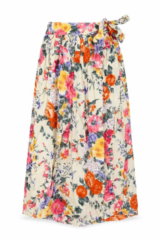 Jeffrey Rogers Womens Beige Floral Cotton Wrap Skirt Size S Tie