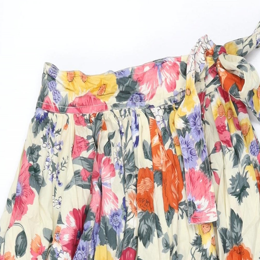 Jeffrey Rogers Womens Beige Floral Cotton Wrap Skirt Size S Tie