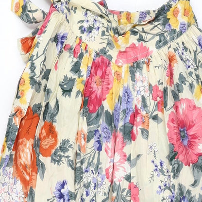 Jeffrey Rogers Womens Beige Floral Cotton Wrap Skirt Size S Tie