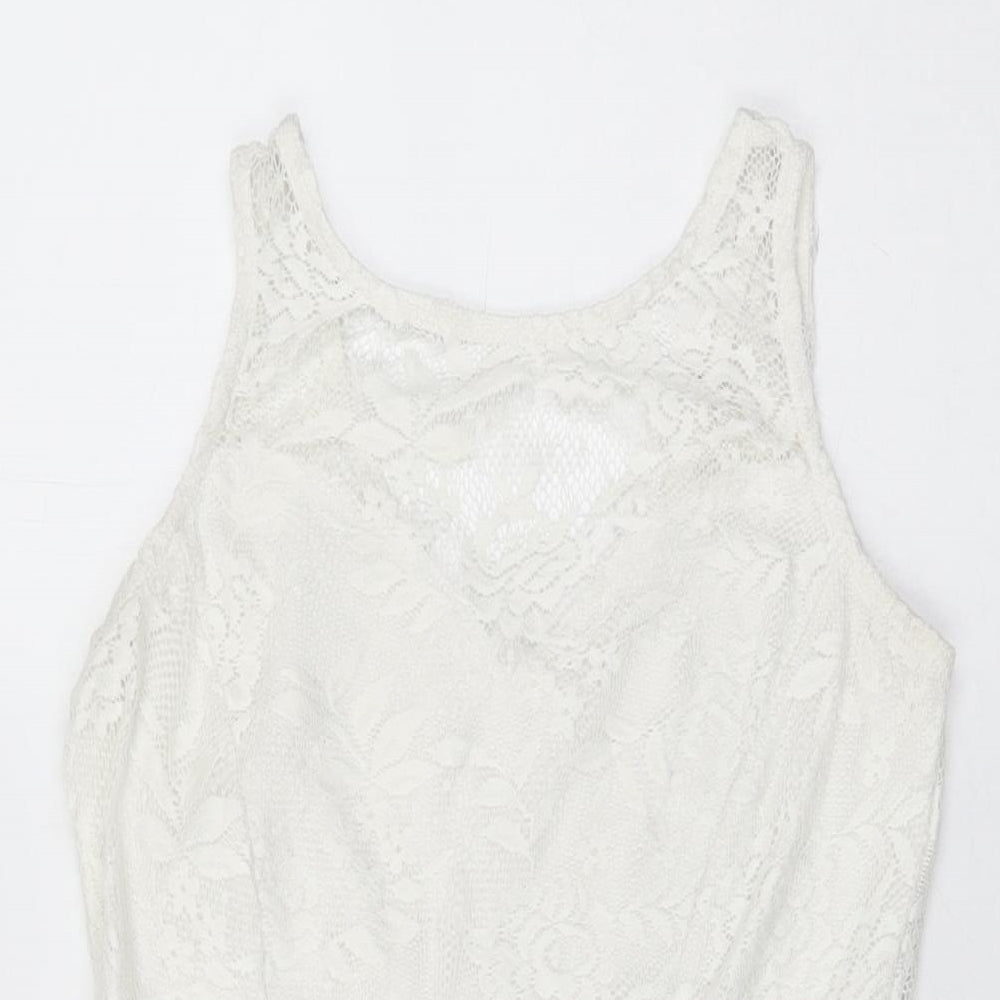 Dorothy Perkins Womens White Floral Polyester Skater Dress Size 8 Round Neck Pullover