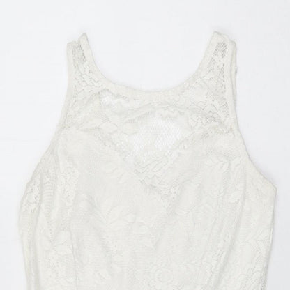 Dorothy Perkins Womens White Floral Polyester Skater Dress Size 8 Round Neck Pullover