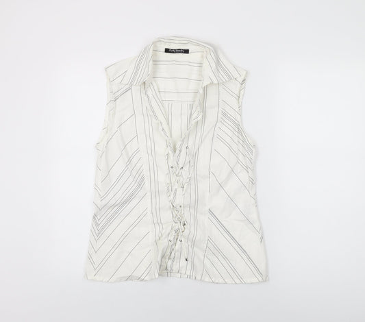 Betty Barclay Womens White Striped Cotton Basic T-Shirt Size 14 Collared