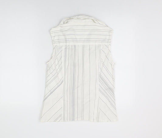 Betty Barclay Womens White Striped Cotton Basic T-Shirt Size 14 Collared