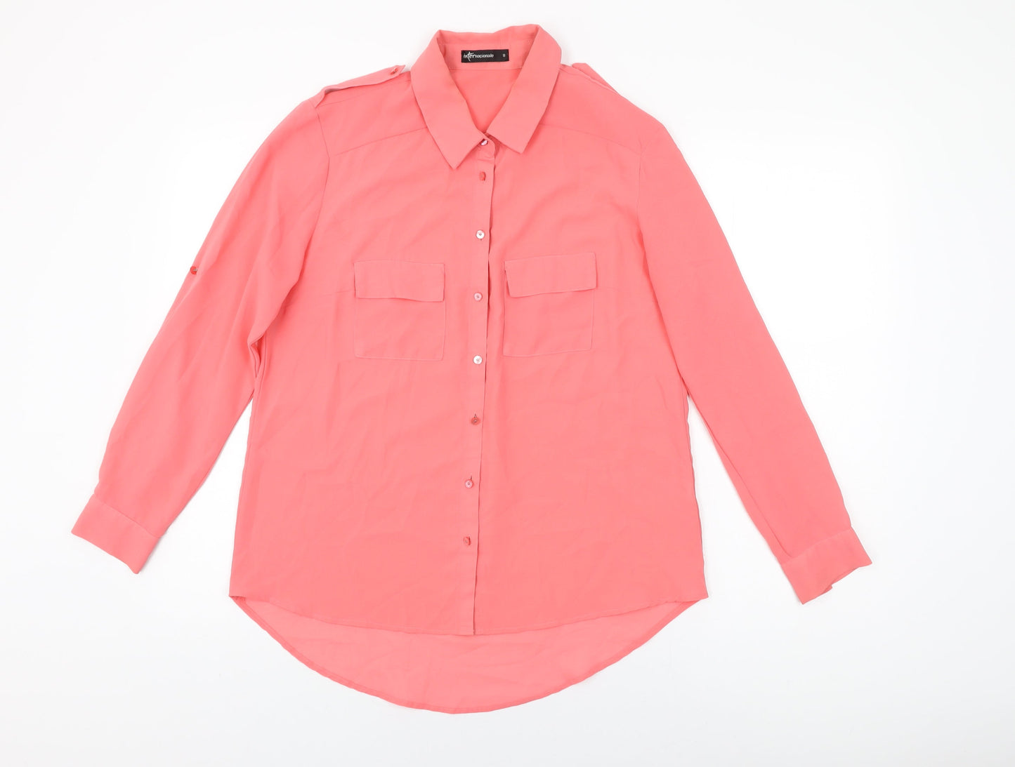 Womens UK Size 8 Internacionale Pink Basic Button-Up
