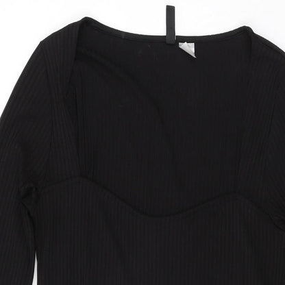 H&M Womens Black Polyester Bodycon Size M Sweetheart Pullover