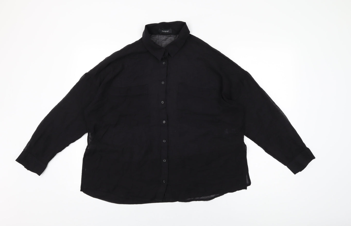 Autograph Womens Black Cotton Basic Button-Up Size 14 Collared