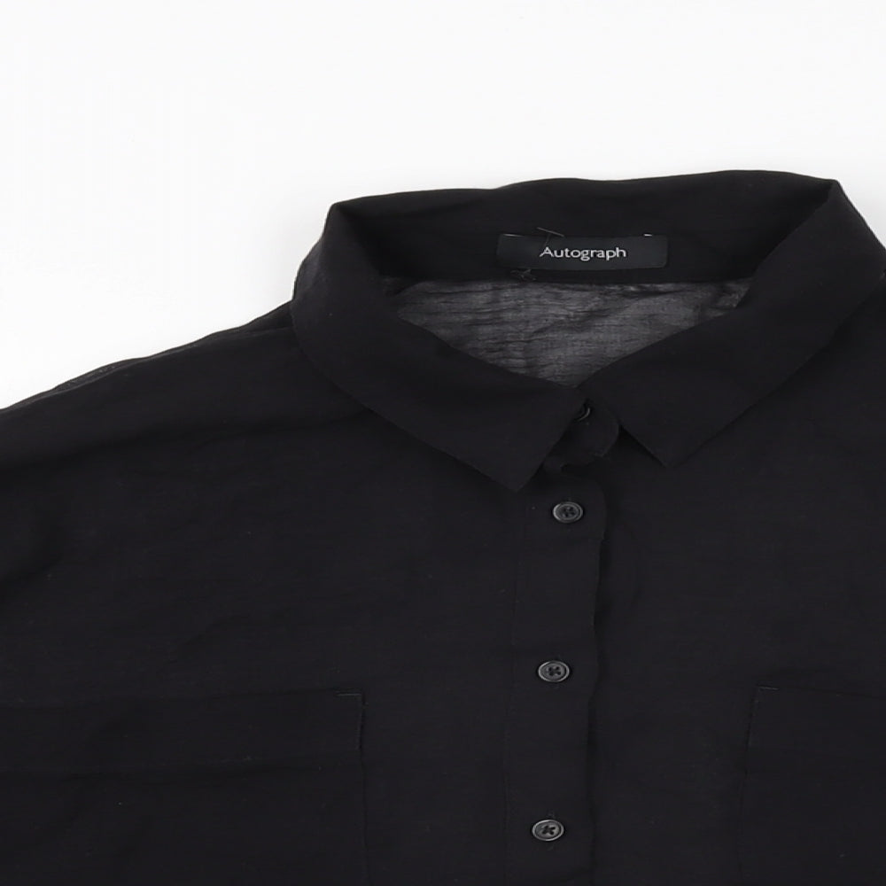 Autograph Womens Black Cotton Basic Button-Up Size 14 Collared