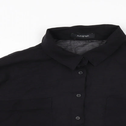 Autograph Womens Black Cotton Basic Button-Up Size 14 Collared