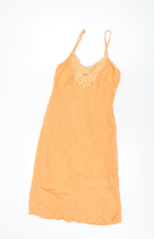 BHS Womens Orange Cotton Shift Size 10 V-Neck Pullover